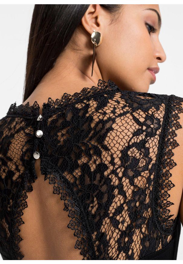 bonprix - Top z miękkiej mieszanki wiskozy. Kolor: czarny. Materiał: wiskoza, koronka. Wzór: koronka
