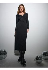 Sinsay - Spódnica midi z połyskiem - czarny. Kolor: czarny #1