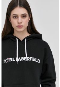Karl Lagerfeld bluza 220W1880 damska kolor czarny z kapturem z nadrukiem. Typ kołnierza: kaptur. Kolor: czarny. Materiał: bawełna, poliester, materiał. Wzór: nadruk #4