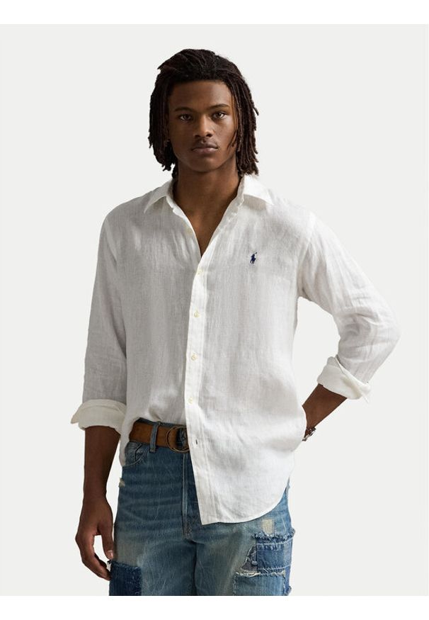 Polo Ralph Lauren Koszula 710966295003 Biały Slim Fit. Typ kołnierza: polo. Kolor: biały. Materiał: len