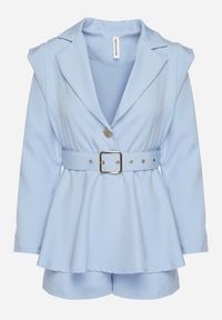 Born2be - Jasnoniebieski Kombinezon w Stylu Garniturowym z Paskiem i Ozdobnym Guzikiem Arazia. Kolor: niebieski. Styl: elegancki #2
