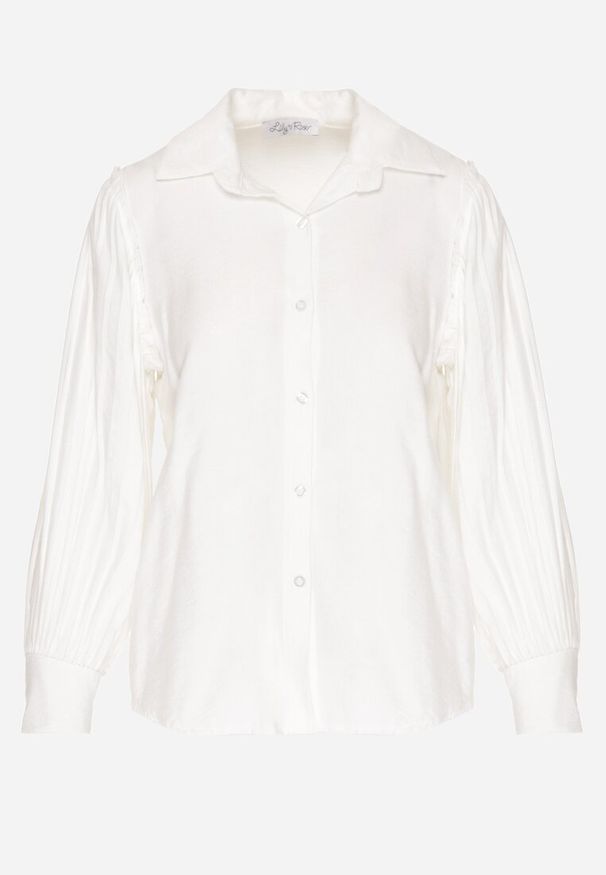 Born2be - Biała Koszula z Plisowanymi Rękawami Leophone. Okazja: na co dzień. Kolor: biały. Długość rękawa: długi rękaw. Długość: długie. Styl: casual, elegancki