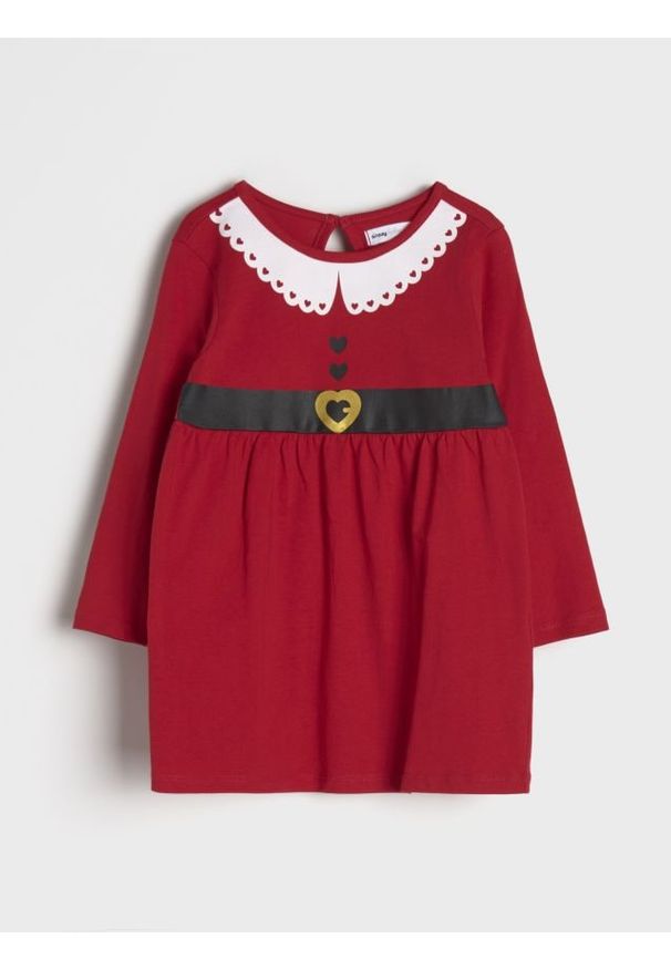 Sinsay - Sukienka niemowlęca - czerwony. Kolor: czerwony. Długość rękawa: długi rękaw. Wzór: nadruk. Styl: wizytowy