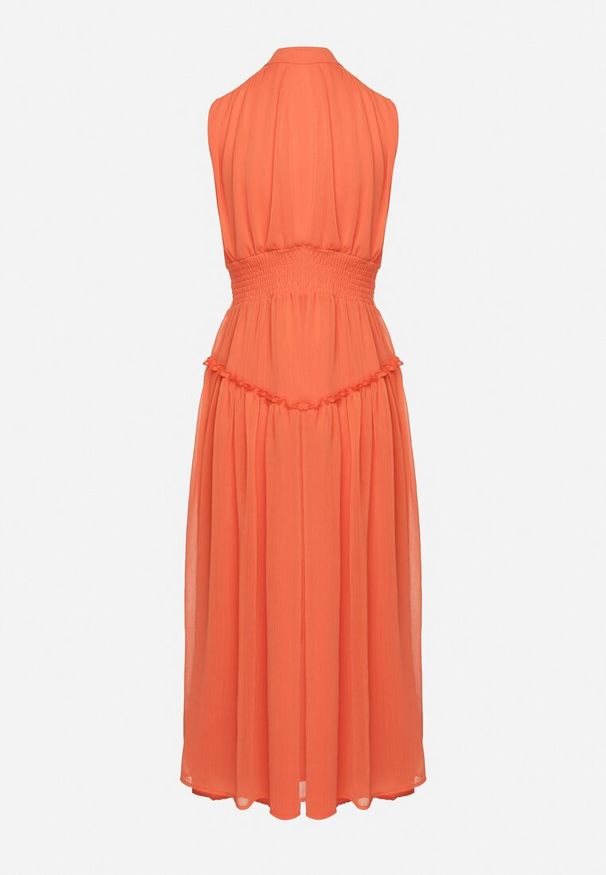 Born2be - Pomarańczowa Sukienka Długa Rozkloszowana z Powlekanymi Guzikami Ingridesa. Kolor: pomarańczowy. Długość: maxi