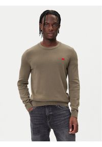 Hugo - HUGO Sweter San Cassius-C1 50475083 Beżowy Regular Fit. Kolor: beżowy. Materiał: bawełna