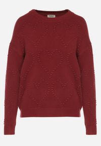 Born2be - Bordowy Sweter Ozdobiony Motywem Serc Unisae. Okazja: na co dzień. Kolor: czerwony. Materiał: jeans. Wzór: aplikacja. Styl: casual #5