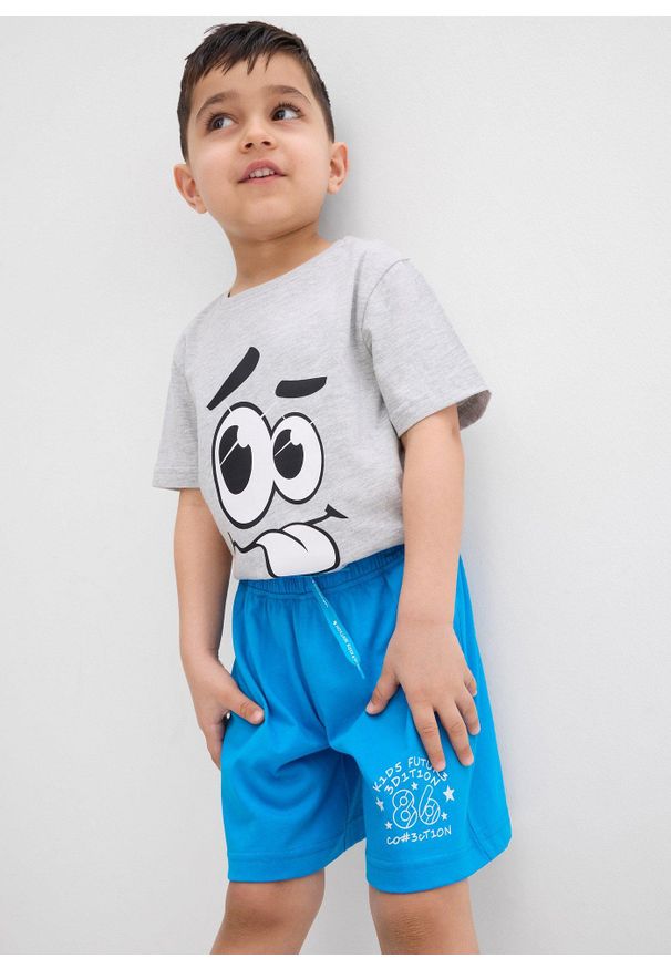 bonprix - Bermudy chłopięce z dżerseju (2 pary). Kolor: niebieski. Materiał: jersey. Wzór: nadruk