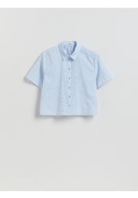 Reserved - Ażurowa koszula - jasnoniebieski. Kolor: niebieski. Materiał: bawełna. Wzór: ażurowy #1