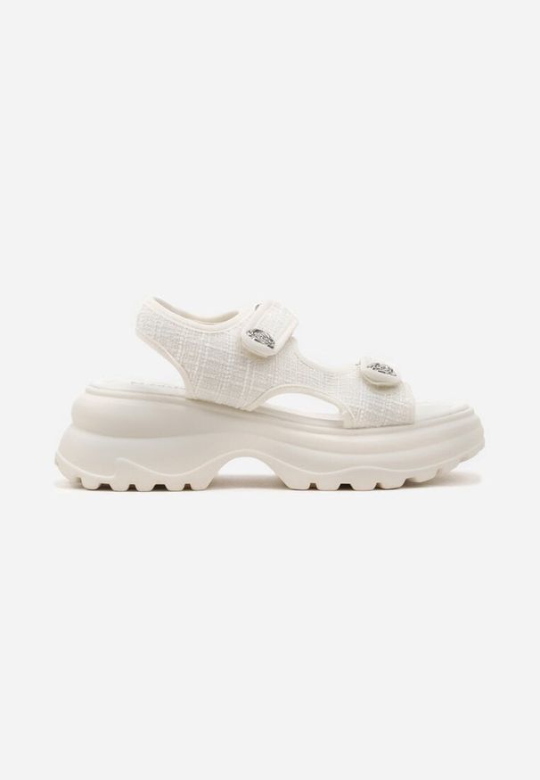 Born2be - Beżowe Sandały Chunky z Ozdobnymi Aplikacjami Laniela. Okazja: na co dzień. Kolor: beżowy. Materiał: jeans. Wzór: aplikacja. Sezon: lato. Obcas: na platformie. Styl: klasyczny, elegancki, casual