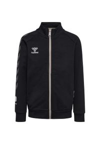 Dziecięca bawełniana bluza dresowa zapinana na zamek Hummel Move Grid. Kolor: czarny. Materiał: bawełna, dresówka. Wzór: jodełka, nadruk