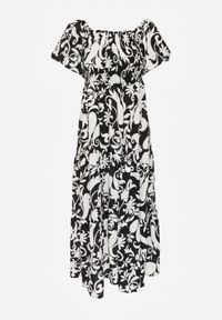 Born2be - Czarna Rozkloszowana Sukienka z Wiskozy z Bufiastymi Rękawami w Roślinny Wzór Semea. Okazja: na co dzień, do pracy, na spotkanie biznesowe. Kolor: czarny. Materiał: wiskoza. Sezon: lato. Typ sukienki: rozkloszowane, proste. Styl: casual, biznesowy. Długość: maxi #8