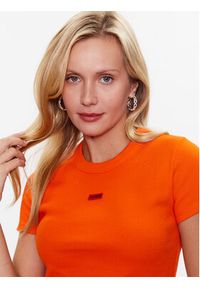 Hugo T-Shirt Deluisa 50489120 Pomarańczowy Slim Fit. Kolor: pomarańczowy. Materiał: bawełna #4