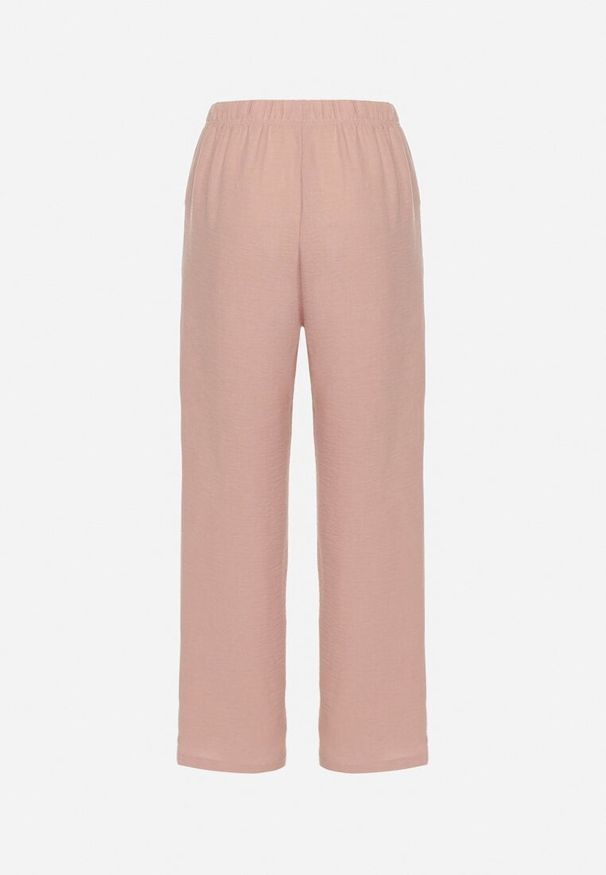 Born2be - Różowe Spodnie o Szerokim Kroju z Gumką i Wiązaniem w Talii Mirastra. Okazja: na spacer, na co dzień. Kolor: różowy. Styl: klasyczny, casual, elegancki, sportowy
