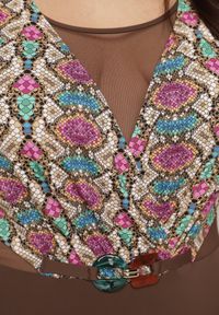 Born2be - Brązowy Kopertowy Strój Kąpielowy Jednoczęściowy z Siateczką i Paskiem Raera. Kolor: brązowy. Materiał: len #3