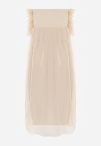 Born2be - Beżowa Tiulowa Sukienka z Falbankami Larithia. Typ kołnierza: kołnierz z falbankami. Kolor: beżowy. Materiał: tiul. Długość rękawa: bez ramiączek #2