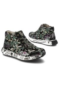 Botki damskie Laura Vita, na grubej podeszwie skórzane z okrągłym noskiem bogato zdobione i na zamek, zielone, Burton-15-SL1826A-5C-Kaki. Okazja: na co dzień. Nosek buta: okrągły. Zapięcie: zamek. Kolor: zielony. Materiał: skóra. Szerokość cholewki: normalna. Wzór: aplikacja. Styl: casual #3