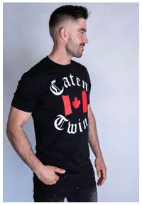 DSQUARED2 T-shirt męski, czarny z nadrukiem ,,caten twins, Rozmiar M. Kolor: czarny. Materiał: prążkowany, bawełna. Wzór: nadruk