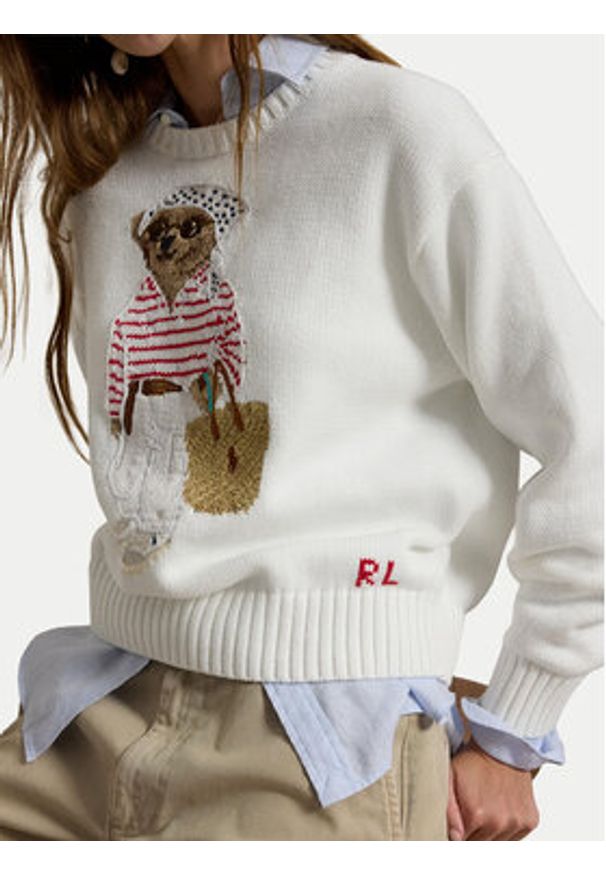 Polo Ralph Lauren Sweter 211A12723001 Biały Relaxed Fit. Typ kołnierza: polo. Kolor: biały. Materiał: bawełna