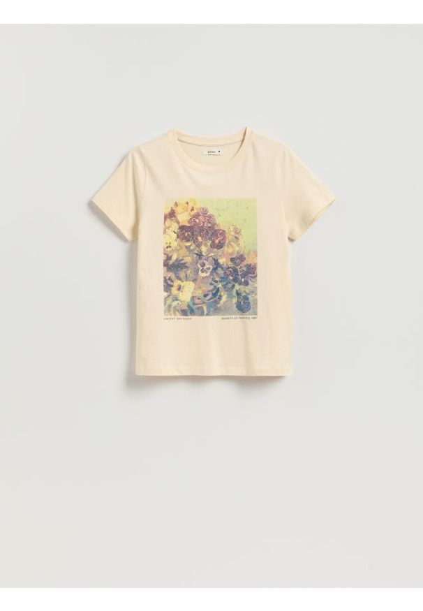 Reserved - T-shirt z nadrukiem - kremowy. Kolor: kremowy. Materiał: bawełna, dzianina. Wzór: nadruk