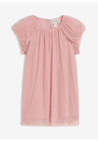 bonprix - Sukienka mini z delikatnego tiulu. Okazja: na imprezę. Kolor: różowy. Materiał: tiul. Typ sukienki: rozkloszowane. Długość: mini #1