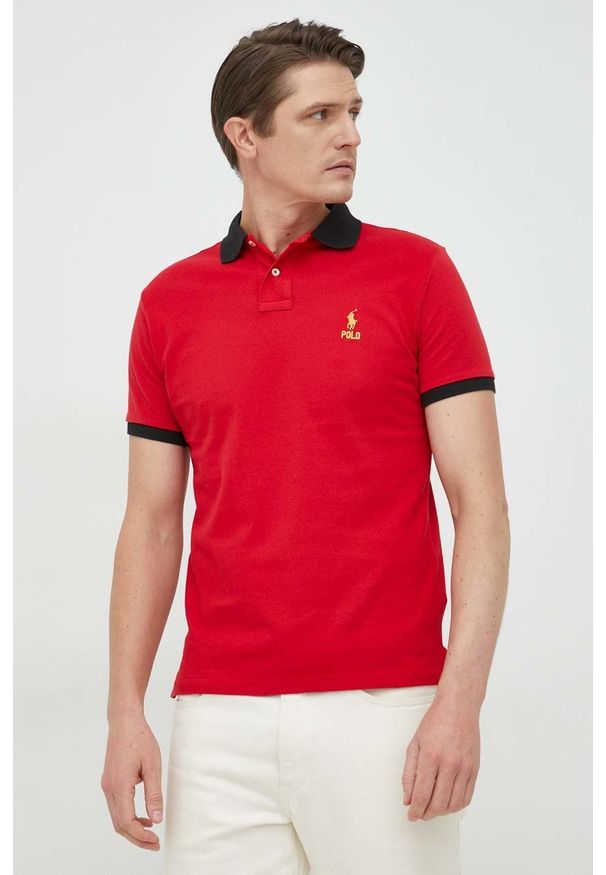 Polo Ralph Lauren polo bawełniane kolor czerwony gładki. Typ kołnierza: polo. Kolor: czerwony. Materiał: bawełna. Długość: krótkie. Wzór: gładki