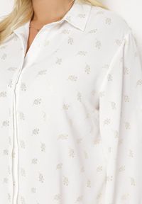 Born2be - Biała Koszula w Drobny Błyszczący Print Zapinana na Guziki Weminera. Kolor: biały. Wzór: nadruk #4