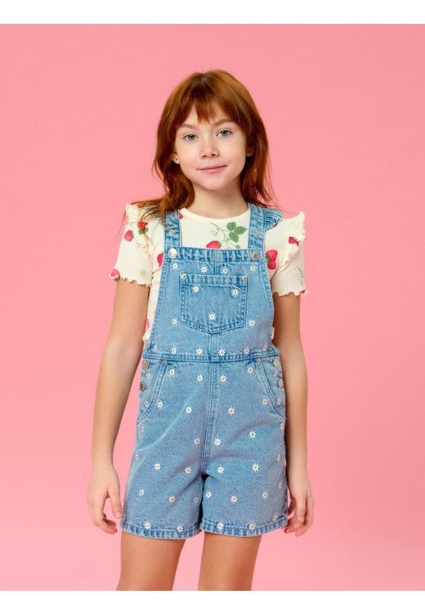 Sinsay - Jeansowe szorty ogrodniczki - granatowy. Kolor: niebieski. Materiał: jeans