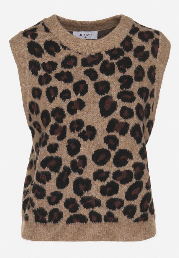 Born2be - Brązowa Kamizelka z Wełną w Panterkę Verinora. Okazja: na co dzień, na spotkanie biznesowe, do pracy. Kolor: brązowy. Materiał: wełna. Wzór: motyw zwierzęcy. Styl: biznesowy, casual, elegancki, klasyczny