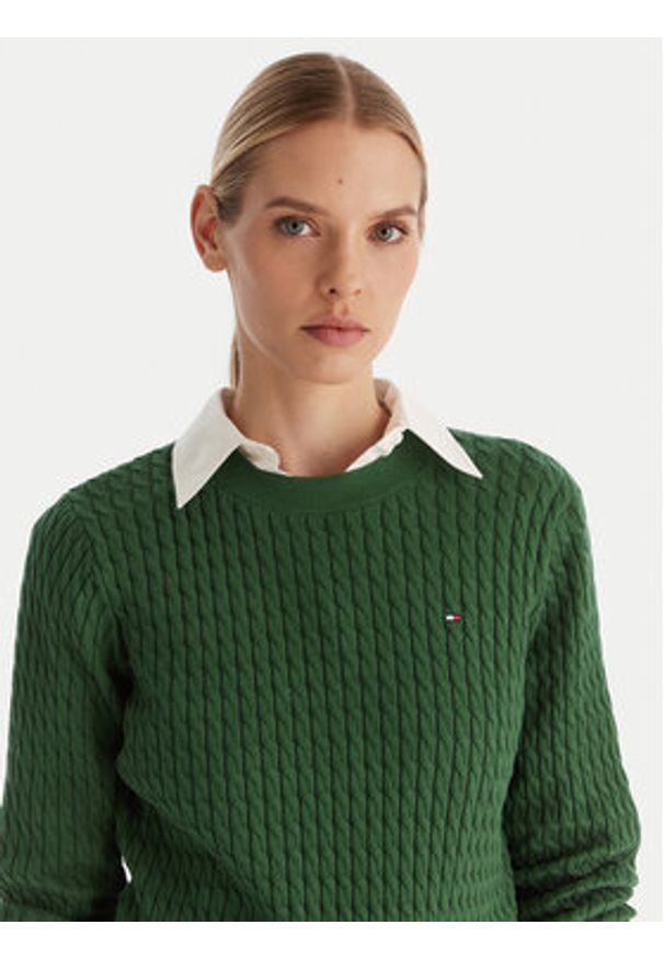 TOMMY HILFIGER - Tommy Hilfiger Sweter Fine WW0WW44993 Zielony Regular Fit. Kolor: zielony. Materiał: bawełna