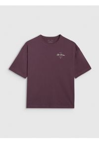 4f - 4F T-shirt oversize z nadrukiem damski - fioletowy XXL. Okazja: na co dzień. Kolor: fioletowy. Materiał: materiał, bawełna, jersey, dzianina. Długość rękawa: krótki rękaw. Długość: krótkie. Wzór: nadruk. Styl: sportowy, klasyczny, casual