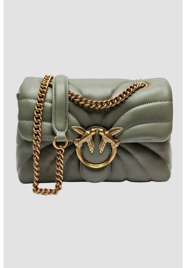 Pinko - PINKO Zielona kopertówka Love Puff Mini CL. Kolor: zielony. Materiał: skórzane. Styl: wizytowy, casual, elegancki