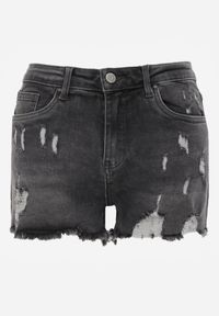 Renee - Ciemnoszare Jeansowe Szorty High Waist z Ozdobnymi Przetarciami Vimalira. Okazja: na co dzień. Stan: podwyższony. Kolor: szary. Materiał: jeans. Długość: długie. Sezon: lato, wiosna. Styl: elegancki, casual #8
