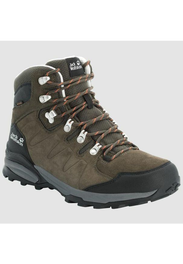 Buty trekkingowe męskie Jack Wolfskin Refugio Texapore Mid. Wysokość cholewki: za kostkę. Zapięcie: sznurówki. Kolor: wielokolorowy, szary, zielony, brązowy. Materiał: zamsz, guma, materiał, syntetyk. Szerokość cholewki: normalna. Sport: turystyka piesza