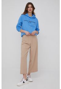 TOMMY HILFIGER - Tommy Hilfiger Bluza damska z kapturem z aplikacją. Okazja: na co dzień. Typ kołnierza: kaptur. Kolor: niebieski. Wzór: aplikacja. Styl: casual #1