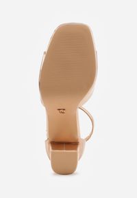 Renee - Szampańskie Sandały VICES na Słupku i Grubej Podeszwie z Wkładką ze Skóry Naturalnej Adeia. Okazja: na wesele, na imprezę, na urodziny, na ślub cywilny. Zapięcie: pasek. Kolor: złoty. Materiał: skóra. Sezon: lato. Obcas: na słupku. Styl: elegancki #9