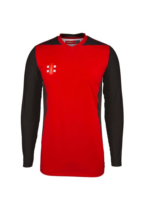 GRAY-NICOLLS - Dziecięcy dżersej z długim rękawem Gray-Nicolls T20. Kolor: wielokolorowy, czarny, czerwony. Materiał: jersey. Długość rękawa: długi rękaw. Długość: długie