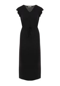 Born2be - Czarna Sukienka z Wiskozy Yorgebius. Kolor: czarny. Materiał: wiskoza. Wzór: aplikacja. Typ sukienki: rozkloszowane. Styl: klasyczny, wizytowy. Długość: midi #6