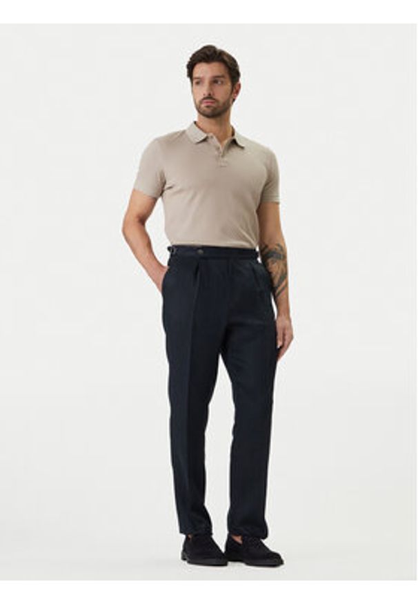 BOSS Spodnie materiałowe H-Perino 50563231 Granatowy Relaxed Fit. Kolor: niebieski. Materiał: len