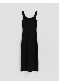 Reserved - Sukienka z wiskozą - czarny. Kolor: czarny. Materiał: wiskoza. Wzór: gładki #1