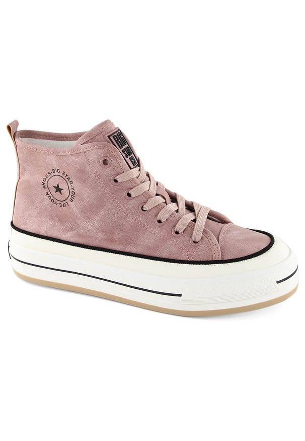 Big-Star - Trampki damskie za kostkę delikatnie ocieplane różowe Big Star OO274068. Wysokość cholewki: za kostkę. Kolor: różowy. Materiał: skóra ekologiczna