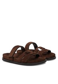 Tory Burch Klapki Ines Sport Slide 163481 Brązowy. Kolor: brązowy. Materiał: zamsz, skóra. Styl: sportowy #2