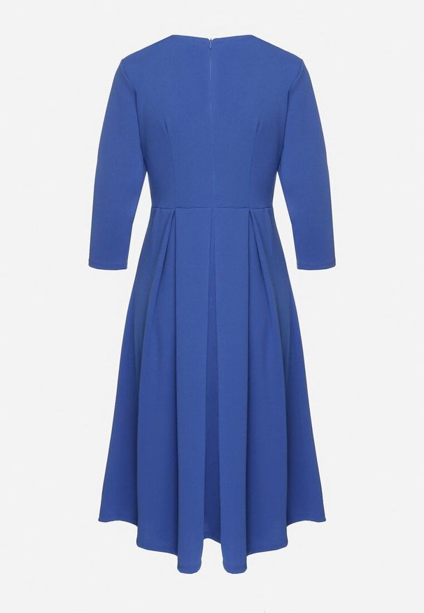 Born2be - Niebieska Rozkloszowana Sukienka z Rękawem 3/4 Nomiel. Okazja: na spotkanie biznesowe. Kolor: niebieski. Materiał: tkanina. Styl: biznesowy