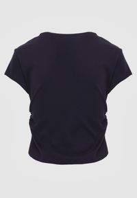 Born2be - Granatowy Bawełniany T-shirt w Prążki o Dopasowanym Kroju z Marszczeniem Cherita. Okazja: na co dzień. Kolor: niebieski. Materiał: bawełna. Wzór: prążki. Styl: sportowy, casual #4