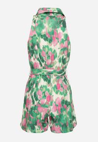 Born2be - Ciemnozielony Wiskozowy Kombinezon o Koszulowym Kroju Bez Rękawów z Paskiem Tolivia. Okazja: na co dzień. Kolor: zielony. Materiał: wiskoza. Długość rękawa: bez rękawów. Długość: krótkie. Styl: casual, elegancki #3