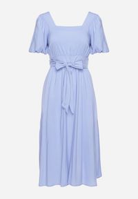 Born2be - Niebieska Rozkloszowana Sukienka z Wiskozy z Wycięciem i Wiązaniem na Plecach Dimicia. Typ kołnierza: dekolt kwadratowy. Kolor: niebieski. Materiał: wiskoza. Długość rękawa: krótki rękaw. Typ sukienki: rozkloszowane. Styl: elegancki #2