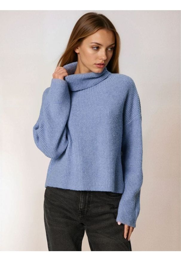 Sinsay - Prążkowany sweter - niebieski. Kolor: niebieski. Materiał: prążkowany