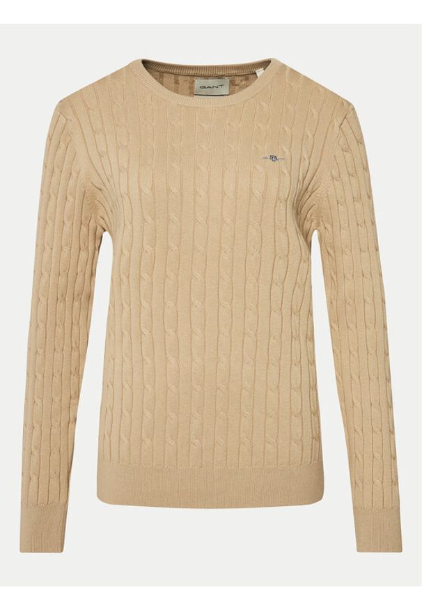 GANT - Gant Sweter 4800100 Beżowy Slim Fit. Kolor: beżowy. Materiał: bawełna