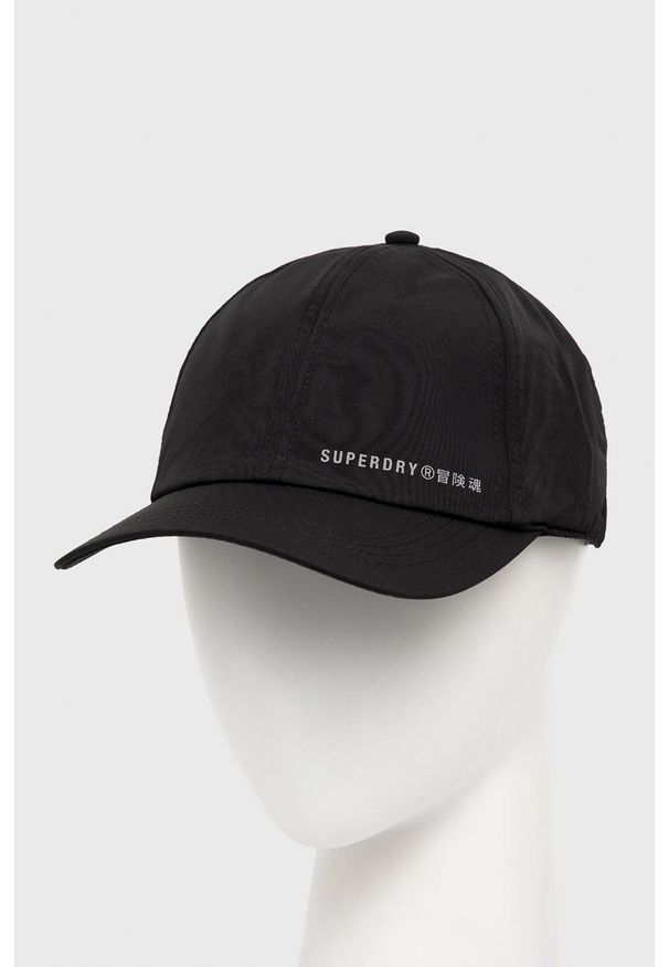 Superdry czapka kolor czarny gładka. Kolor: czarny. Wzór: gładki