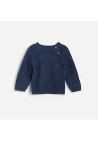 Reserved - Bawełniany sweter z ozdobnym splotem - Granatowy. Kolor: niebieski. Materiał: ze splotem, bawełna #1