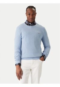 TOMMY HILFIGER - Tommy Hilfiger Sweter Essential MW0MW36347 Błękitny Regular Fit. Kolor: niebieski. Materiał: bawełna #1